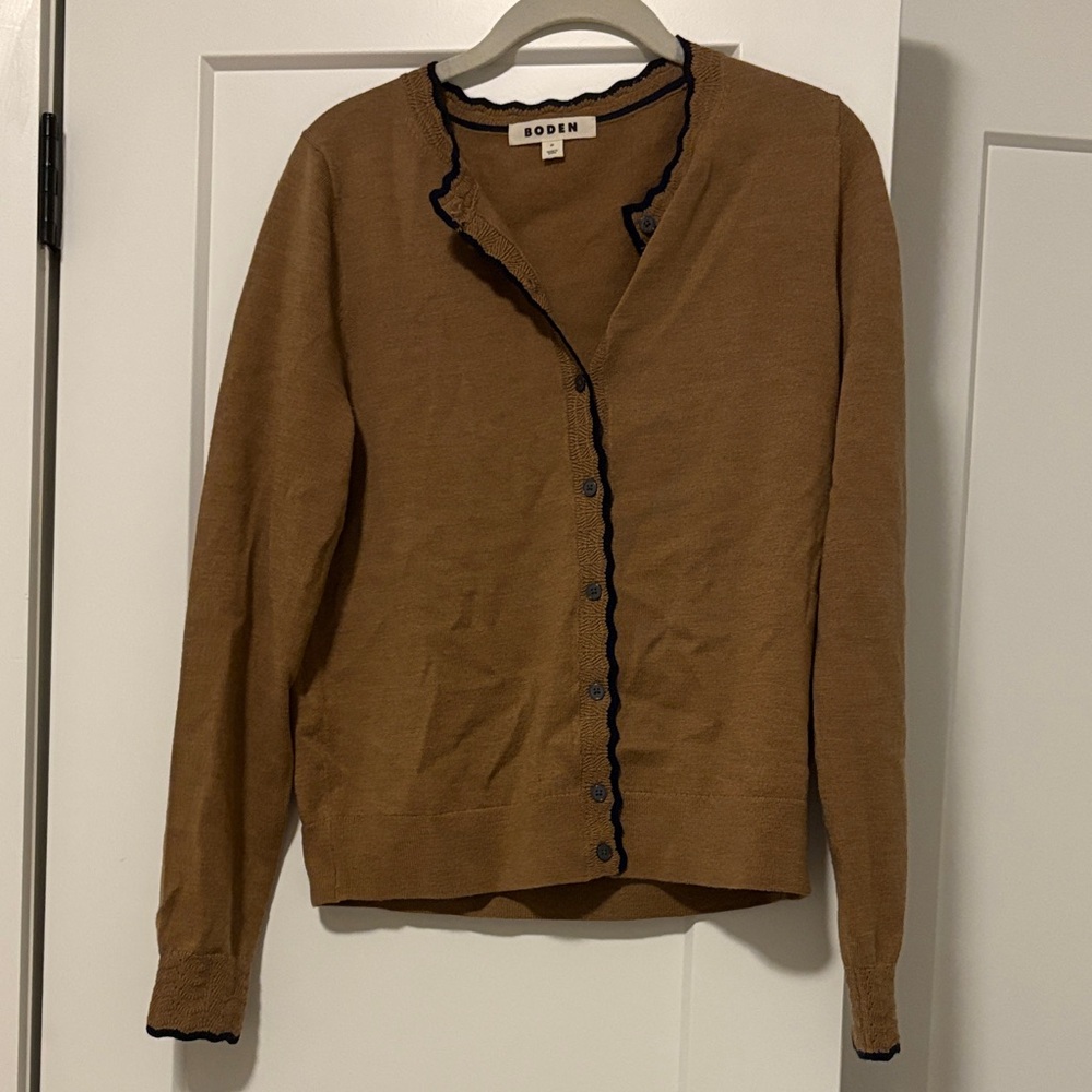 Boden Women's Brown Cardigan with Black Trim